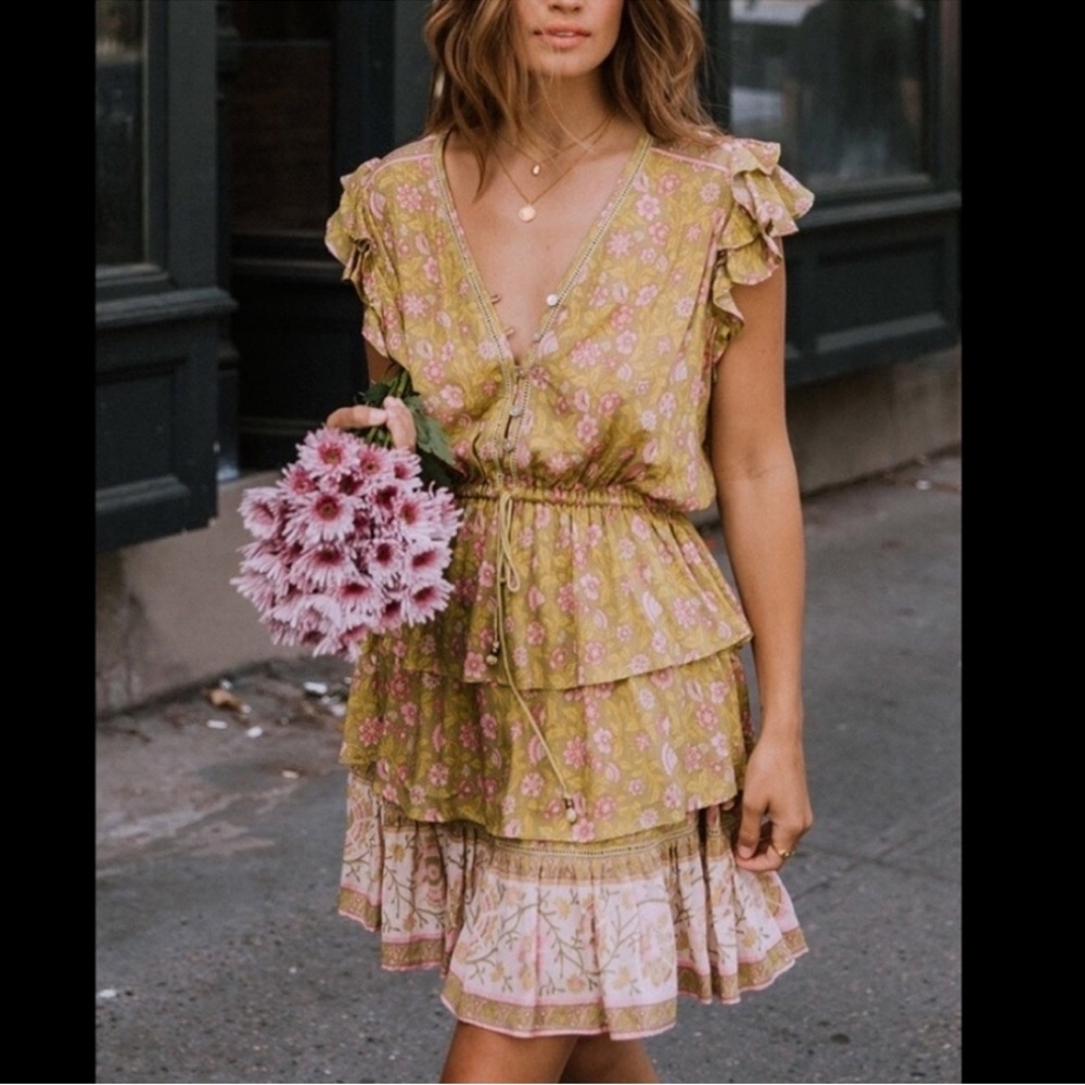 Spell & The Gypsy Dahlia Ra Ra Ruffle Tiered Mini Dress - Size Medium